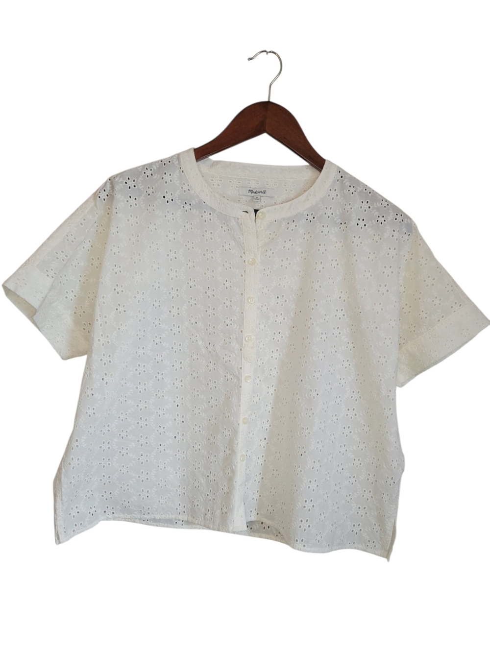 Madewell Eyelet Boxy Button Down Shirt M Lighthouse White Cotton Summer Top - Picture 4 of 12